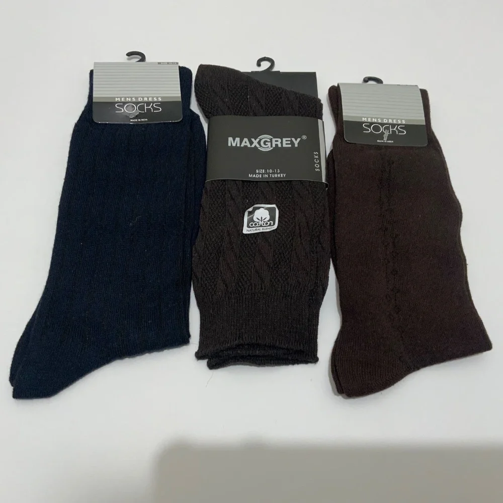 5 pair -Men's Cotton blend Socks Black Tan Navy Brown  - New! Size 9 - 13 - Picture 6 of 7